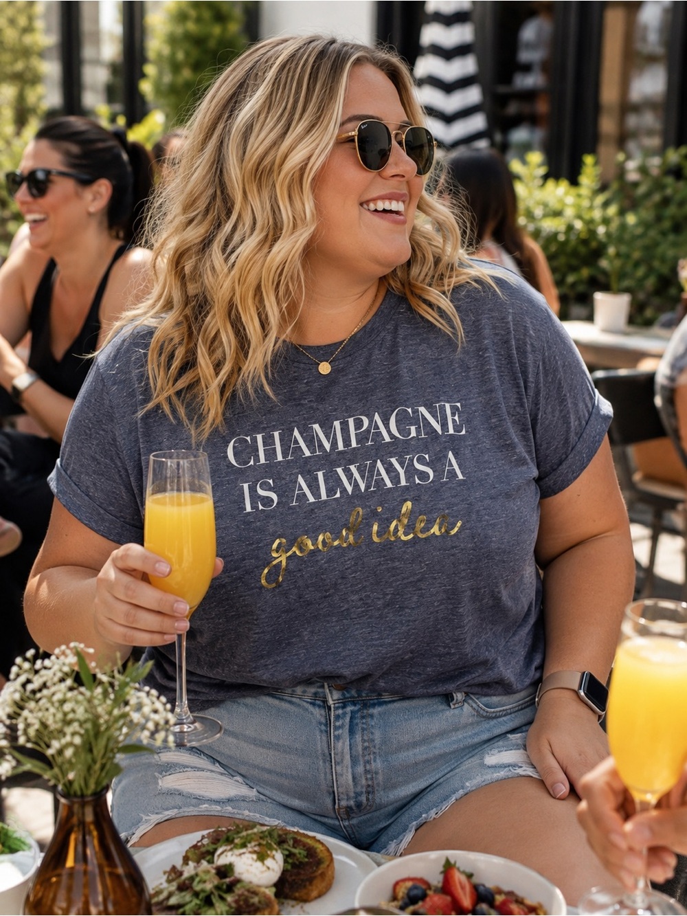 Lane Bryant Heather Blue Short-Sleeve Graphic Tee with Gold Accent